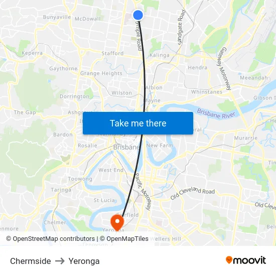 Chermside to Yeronga map