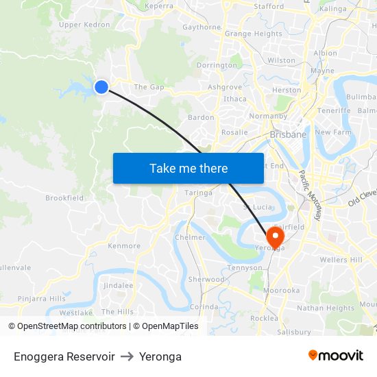 Enoggera Reservoir to Yeronga map