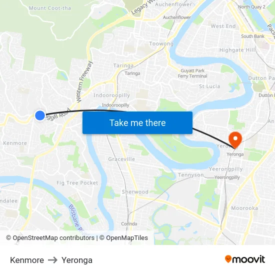Kenmore to Yeronga map