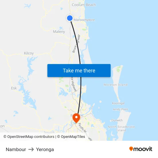 Nambour to Yeronga map