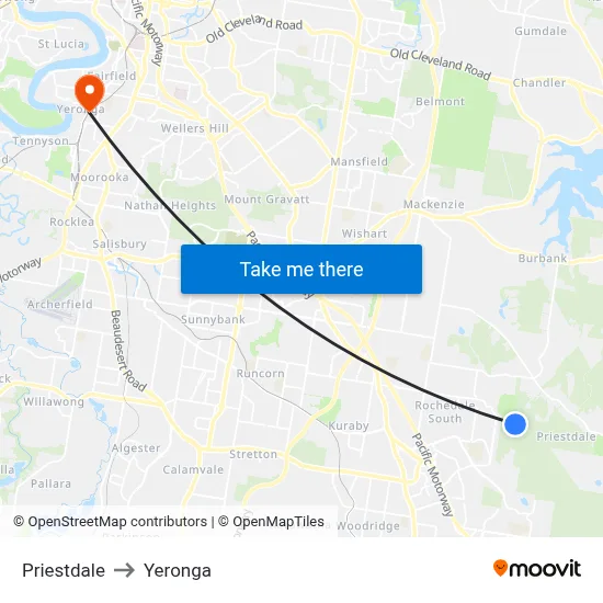 Priestdale to Yeronga map