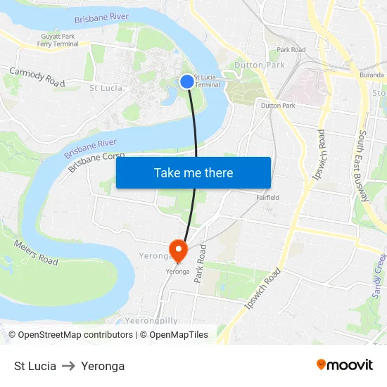 St Lucia to Yeronga map