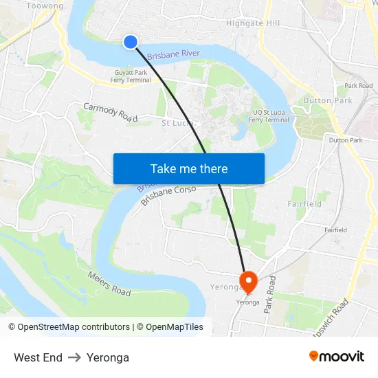 West End to Yeronga map