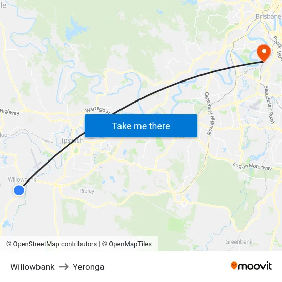Willowbank to Yeronga map