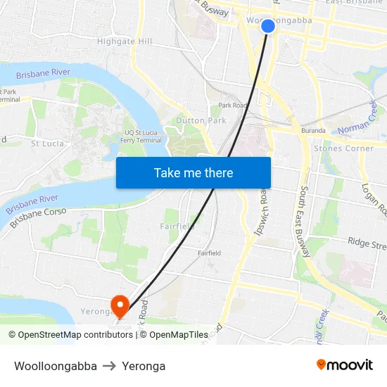 Woolloongabba to Yeronga map