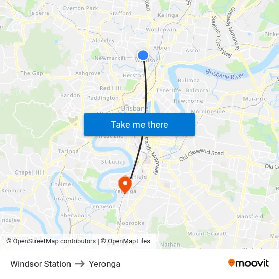 Windsor Station to Yeronga map