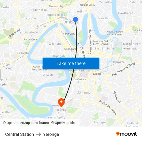 Central Station to Yeronga map