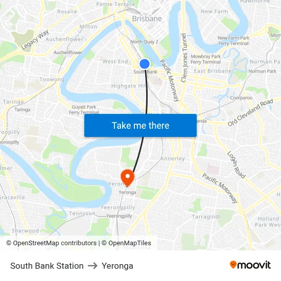 South Bank Station to Yeronga map