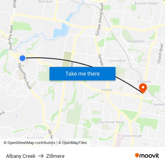 Albany Creek to Zillmere map