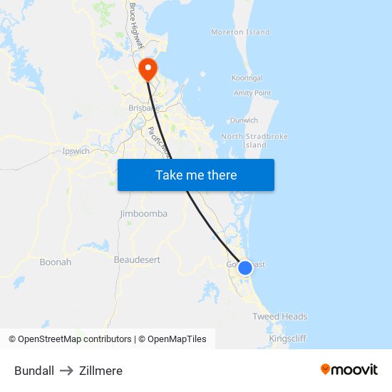 Bundall to Zillmere map