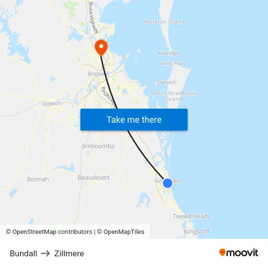 Bundall to Zillmere map