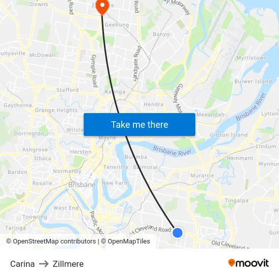 Carina to Zillmere map