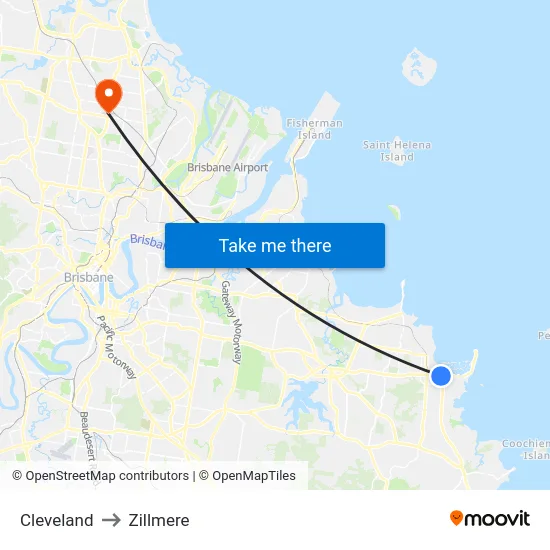 Cleveland to Zillmere map