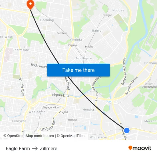 Eagle Farm to Zillmere map