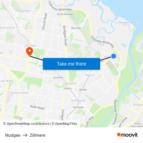 Nudgee to Zillmere map