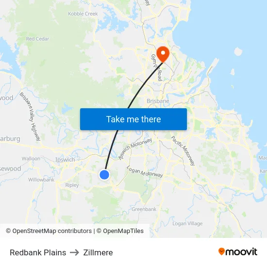 Redbank Plains to Zillmere map