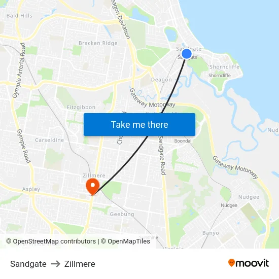 Sandgate to Zillmere map