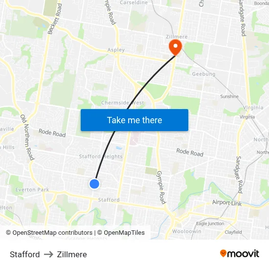 Stafford to Zillmere map