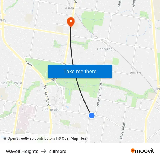 Wavell Heights to Zillmere map