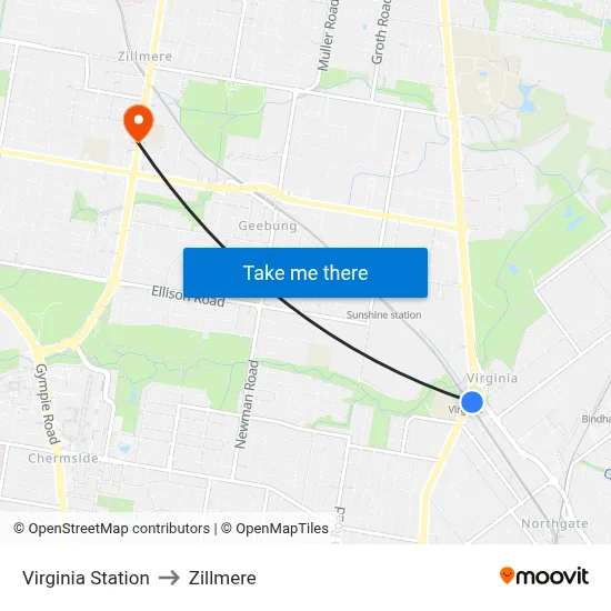 Virginia Station to Zillmere map