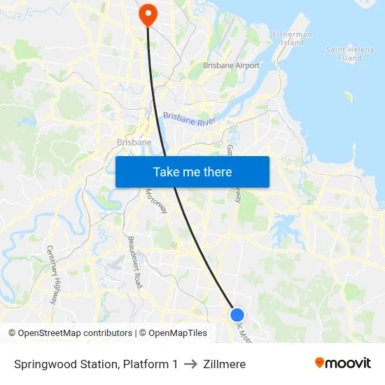 Springwood Station, Platform 1 to Zillmere map