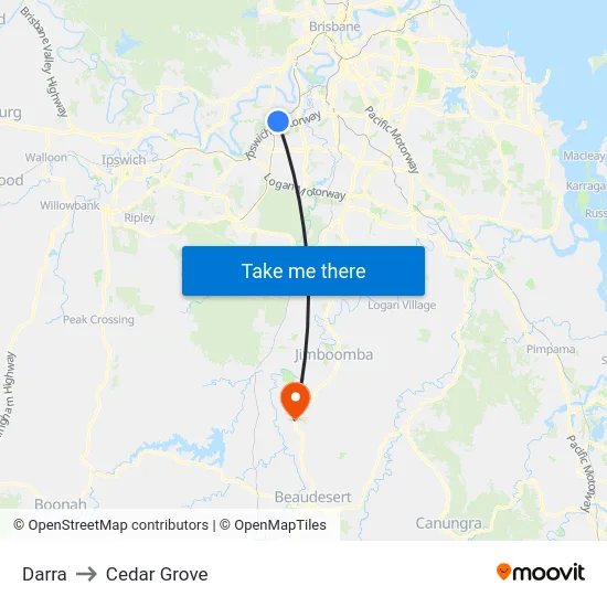 Darra to Cedar Grove map