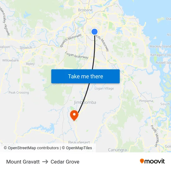 Mount Gravatt to Cedar Grove map