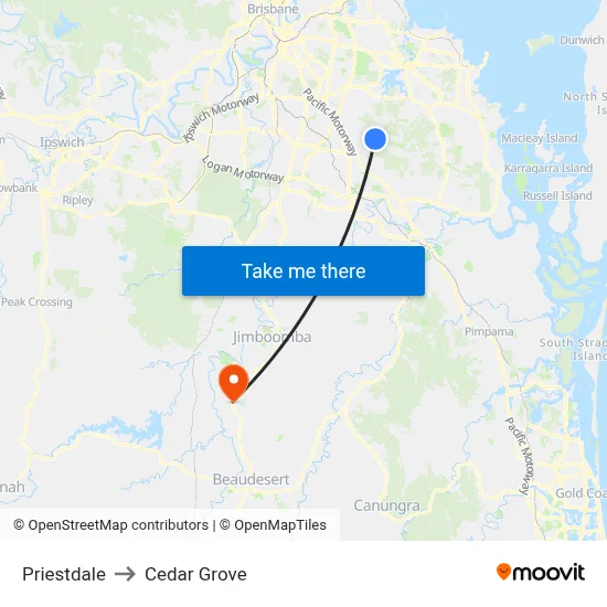 Priestdale to Cedar Grove map