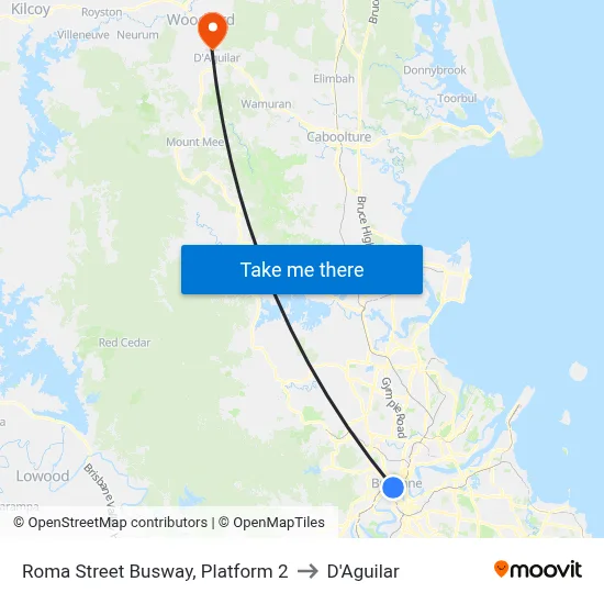 Roma Street Busway, Platform 2 to D'Aguilar map