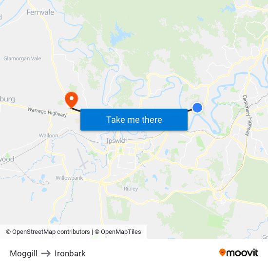 Moggill to Ironbark map