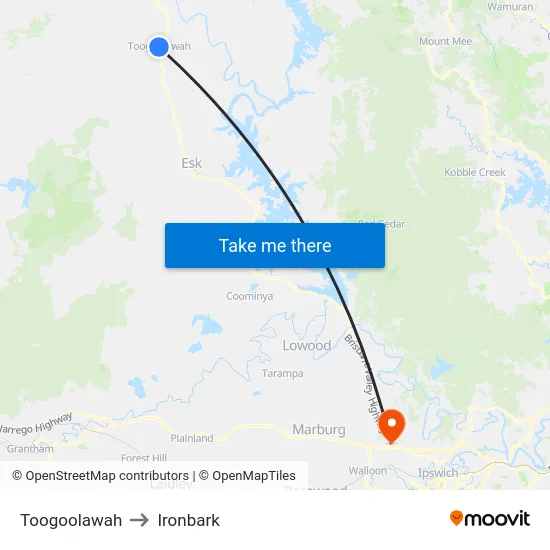 Toogoolawah to Ironbark map