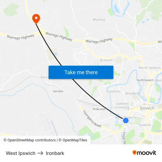 West Ipswich to Ironbark map