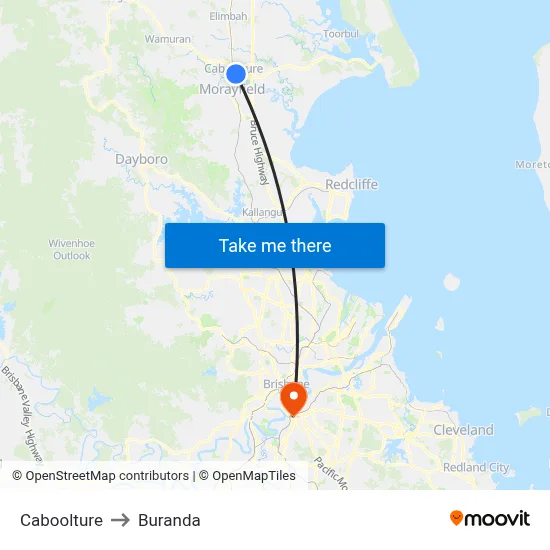 Caboolture to Buranda map