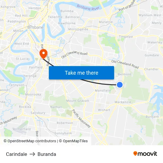 Carindale to Buranda map