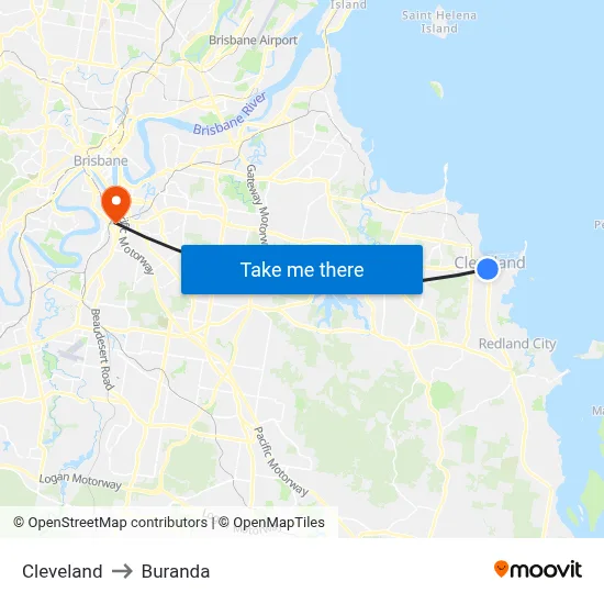 Cleveland to Buranda map