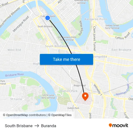 South Brisbane to Buranda map