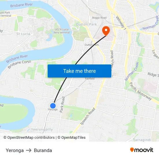Yeronga to Buranda map