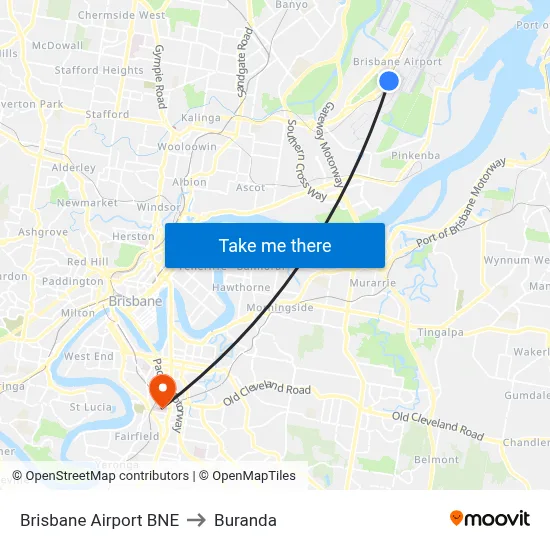 Brisbane Airport BNE to Buranda map