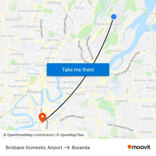 Brisbane Domestic Airport to Buranda map