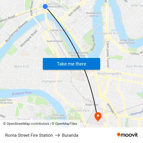 Roma Street Fire Station to Buranda map