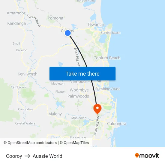Cooroy to Aussie World map