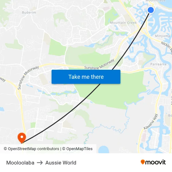 Mooloolaba to Aussie World map