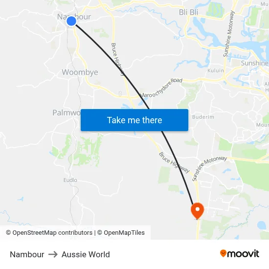 Nambour to Aussie World map