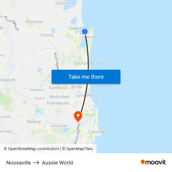 Noosaville to Aussie World map