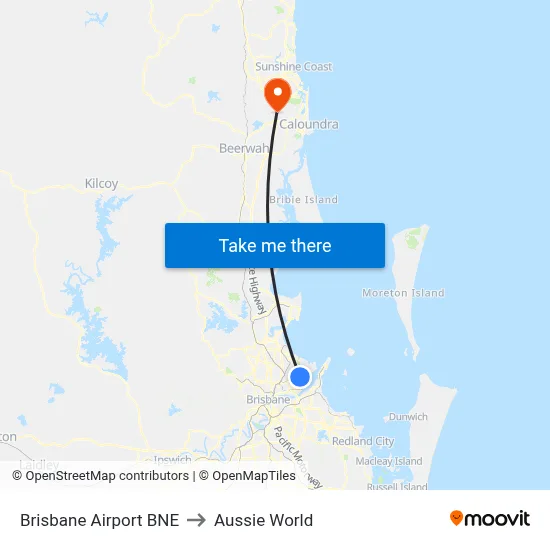 Brisbane Airport BNE to Aussie World map