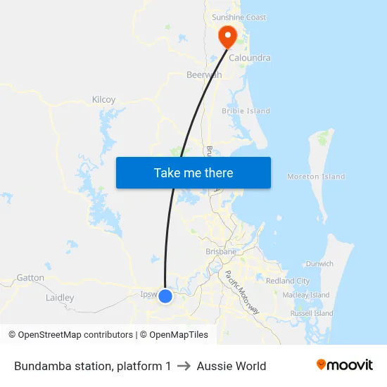 Bundamba station, platform 1 to Aussie World map