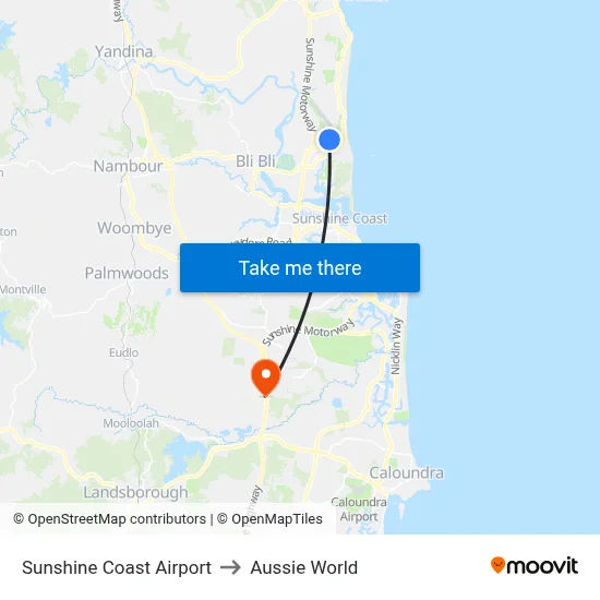 Sunshine Coast Airport to Aussie World map