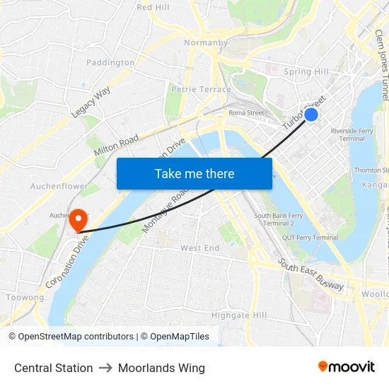 Central Station to Moorlands Wing map