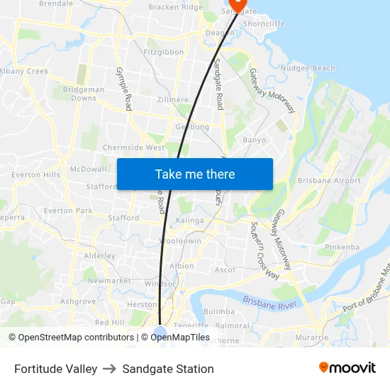 Fortitude Valley to Sandgate Station map
