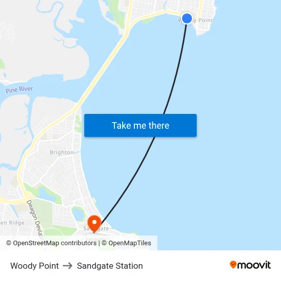 Woody Point to Sandgate Station map
